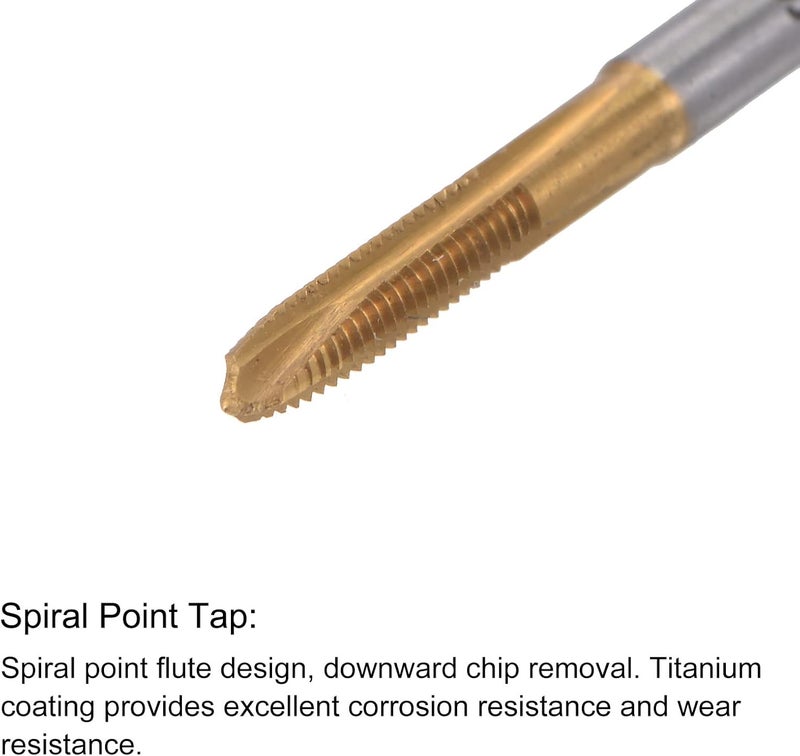 uxcell M2.5 x 0.45 Spiral Point Thread Tap and 2.1mm Twist Drill Bit Set, Metric Titanium Plated 6542 High Speed Steel Machine Screw Thread Tap Threading Tool - Image 2